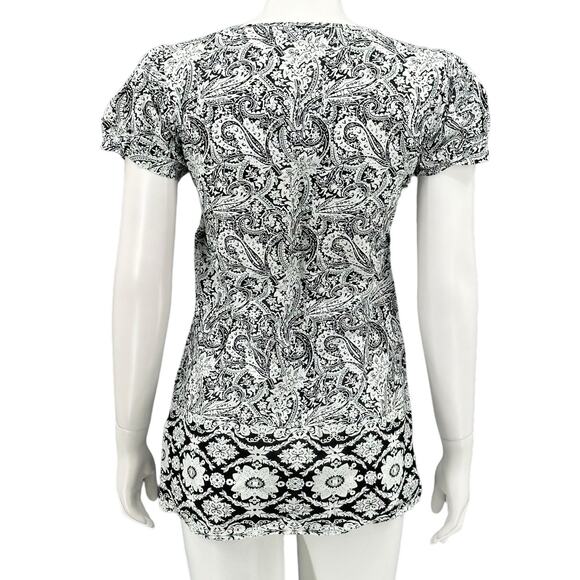 ALC At Last Classics Top Women Small Black White Floral Smocked 100% Cotton Boho - Picture 5 of 7